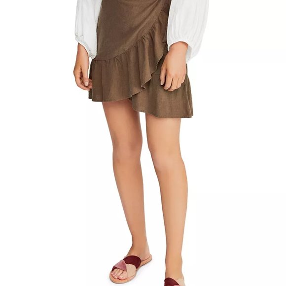 Free People Dresses & Skirts - NWT Free People Size 0 Flounce-Hem Wrap Skirt Bitter Olive Brown Ruffled
